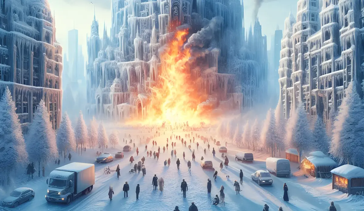 Frozen city is melting by fire