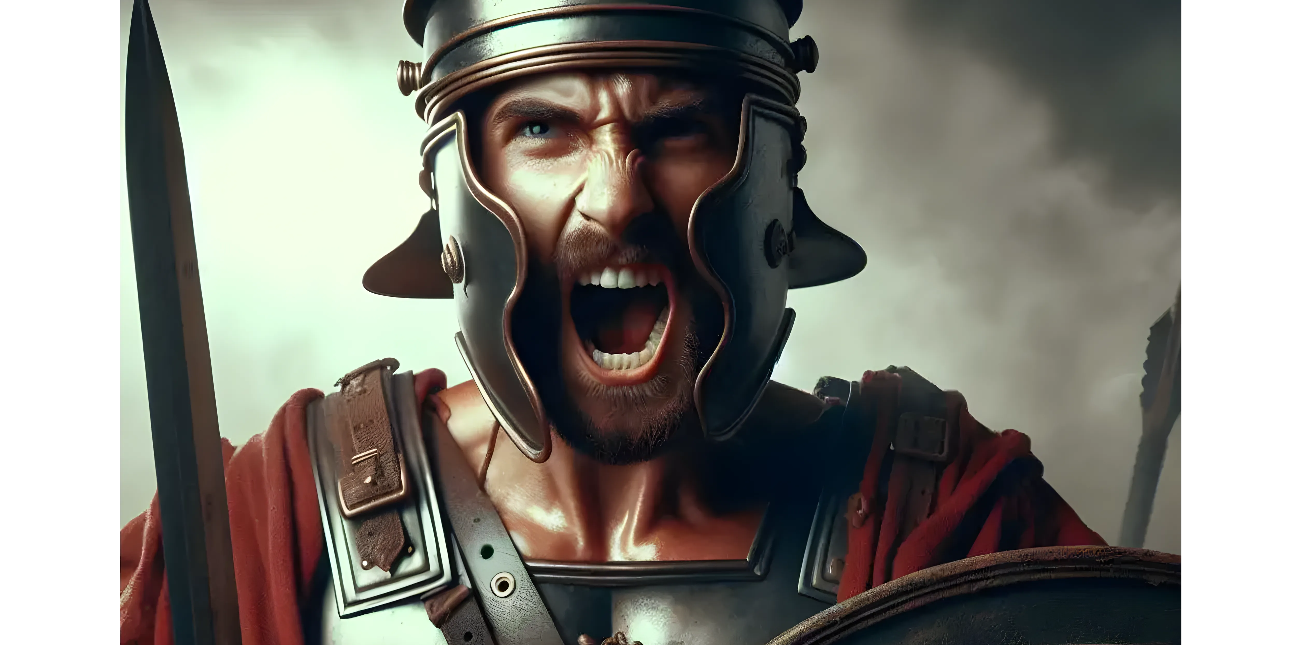 Roman soldier crying a battle cry